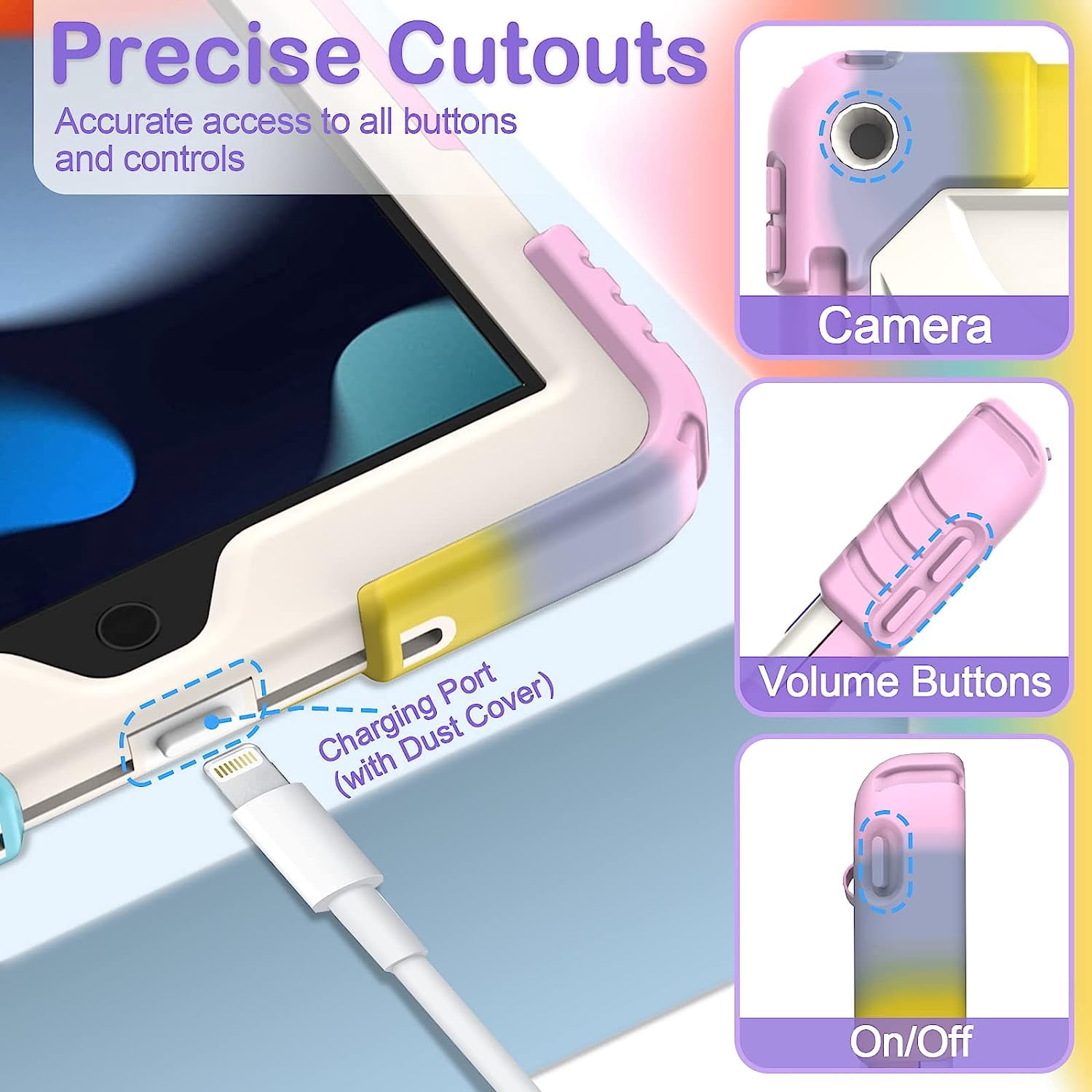 SUPNICE iPad 9th/8th/7th Generation Case, iPad 10.2 Case,Shockproof 360 Rotating Stand Hand Strap Pencil Holder Kids Case for iPad 10.2 inch 2021/2020/2019 - Rainbow