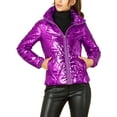 thumbnail image 5 of MODA NOVA Juniors Holographic Zipper Quilting Metallic Short Puffer Coat Jacket Purple M, 5 of 6