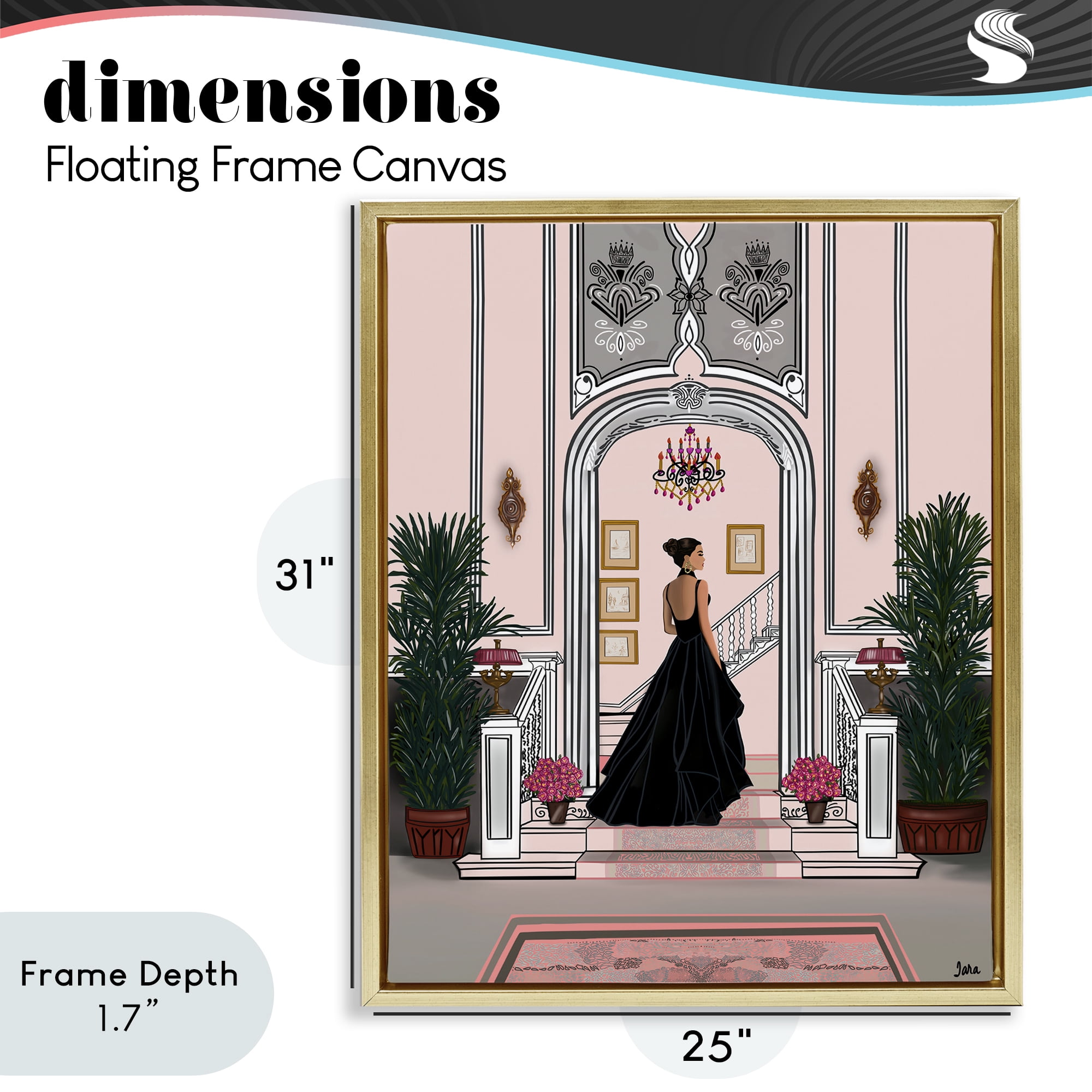 Stupell Industries Mansion Girl in Gown Gold Framed Floater Canvas Wall Art, design by Tara Boone
