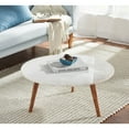 thumbnail image 3 of Mod-Arte Nero Round Authentic Marble Wood Coffee Table in White/Walnut, 3 of 5