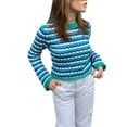 thumbnail image 2 of Sunloudy otoño mujer suéter de punto a rayas ganchillo recorte Casual manga larga cuello redondo pulóver Tops Streetwear Sunloudy  S M L XL, 2 of 9
