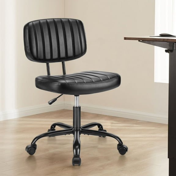 MCQ Armless Office Desk Chair with Comfy Lumbar Support, Adjustable Height Rolling Swivel Computer Task Chair, Black