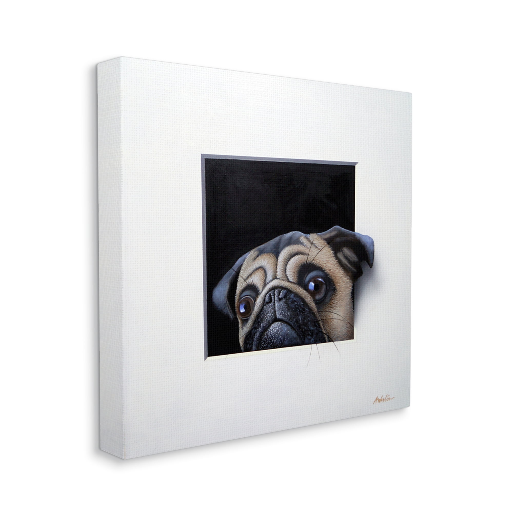 Stupell Industries Pug Peeking Optical Illusion Square Detailed Painting Painting Gallery Wrapped Canvas Print Wall Art, Design by Alan Weston