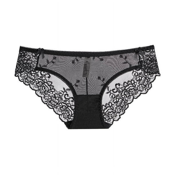 Gibobby Braguita cintura alta Bragas sexy bordadas para mujer Bragas malla encaje Calzoncillos cintura (Negro, L)