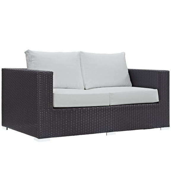 Modern Contemporary Urban Design Outdoor Patio Balcony Loveseat Sofa, White, Rattan