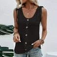 thumbnail image 4 of Playeras,Blusas y Tops,Ropa para Mujer Mujeres camisetas sin mangas Dressy Casual Mujeres sueltas cuello en U sin mangas Tops Casual Color plisado ojal verano camisas chaleco blusa (Black, XXXL), 4 of 7