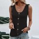 thumbnail image 4 of Playeras,Blusas y Tops,Ropa para Mujer Mujeres camisetas sin mangas Dressy Casual Mujeres sueltas cuello en U sin mangas Tops Casual Color plisado ojal verano camisas chaleco blusa (Black, XXXXL), 4 of 7