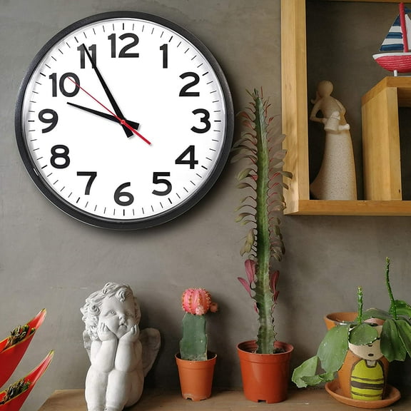 14 Inch Wall Clock - Black, Battery Operated, Indoor Outdoor Use