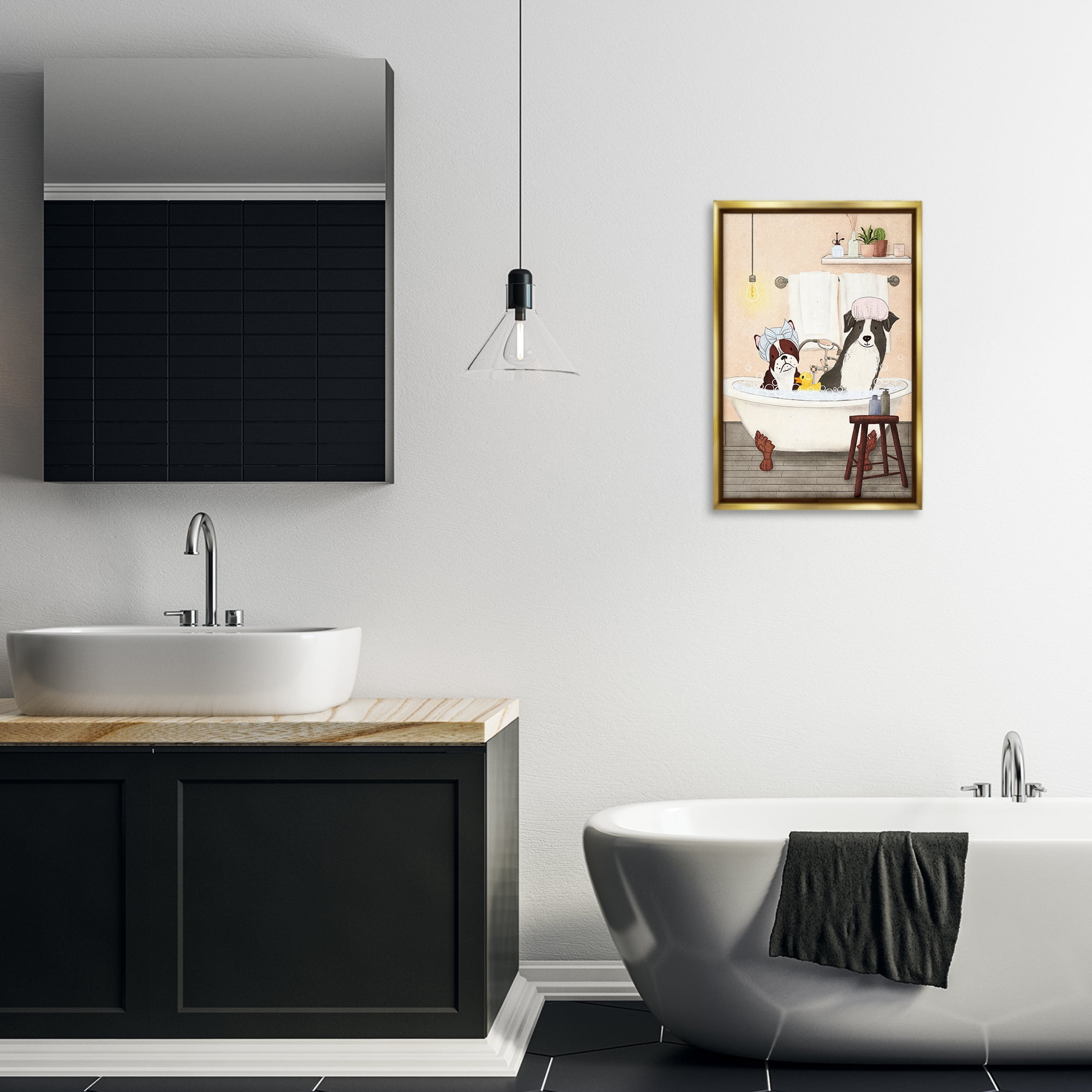 Stupell Industries Doggie Bath Time Typography Painting Gold Floater Framed Canvas Art Print Wall Art, 17 x 25