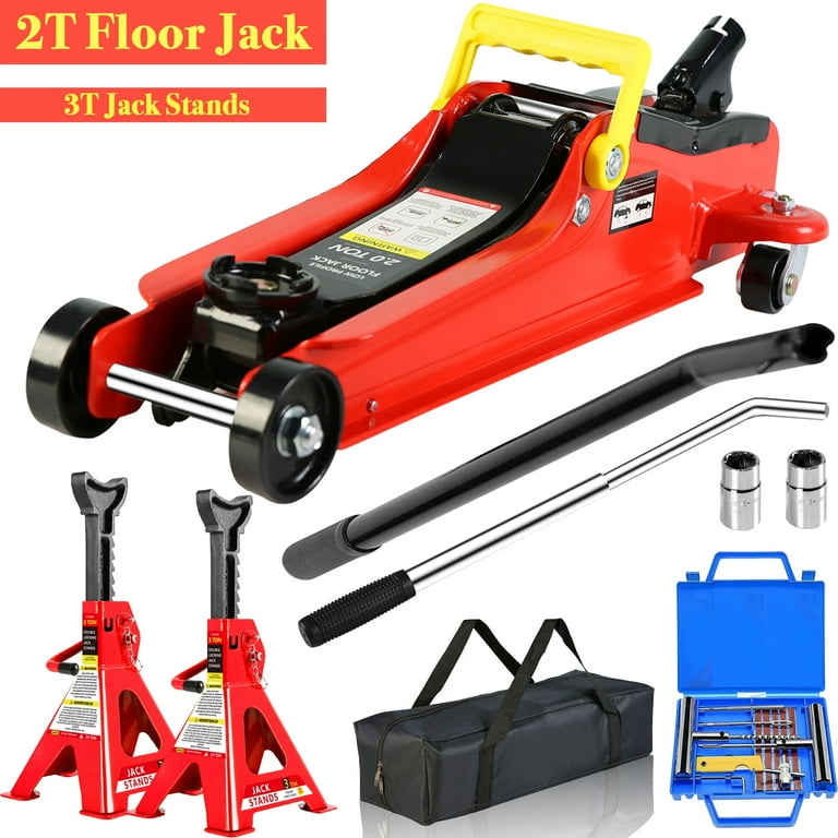 POWANLI Car Jack Set 2 Ton Low Profile Floor Jack Two 3T Jack Stand Tire Repair Kit L Wrench 4000LBS Trolley Jack for Car Truck SUV Quick Lift