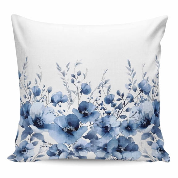 Blue Blooms Floral Pillow Covers 24x24 Inch Decorative Throw Pillow Cover, Farmhouse Spring Flowers Botanical Sofa Pillowcases Accent Cushion Case Home Decor Bedroom Living Room