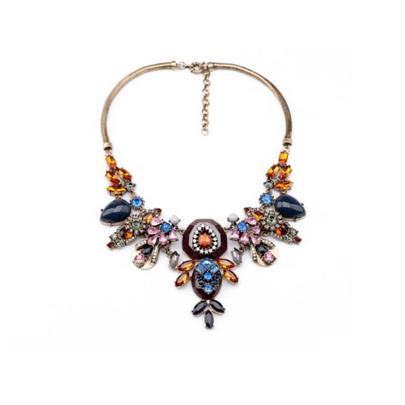 Vintage Brass  Multi Colored Crystal Statement Necklace