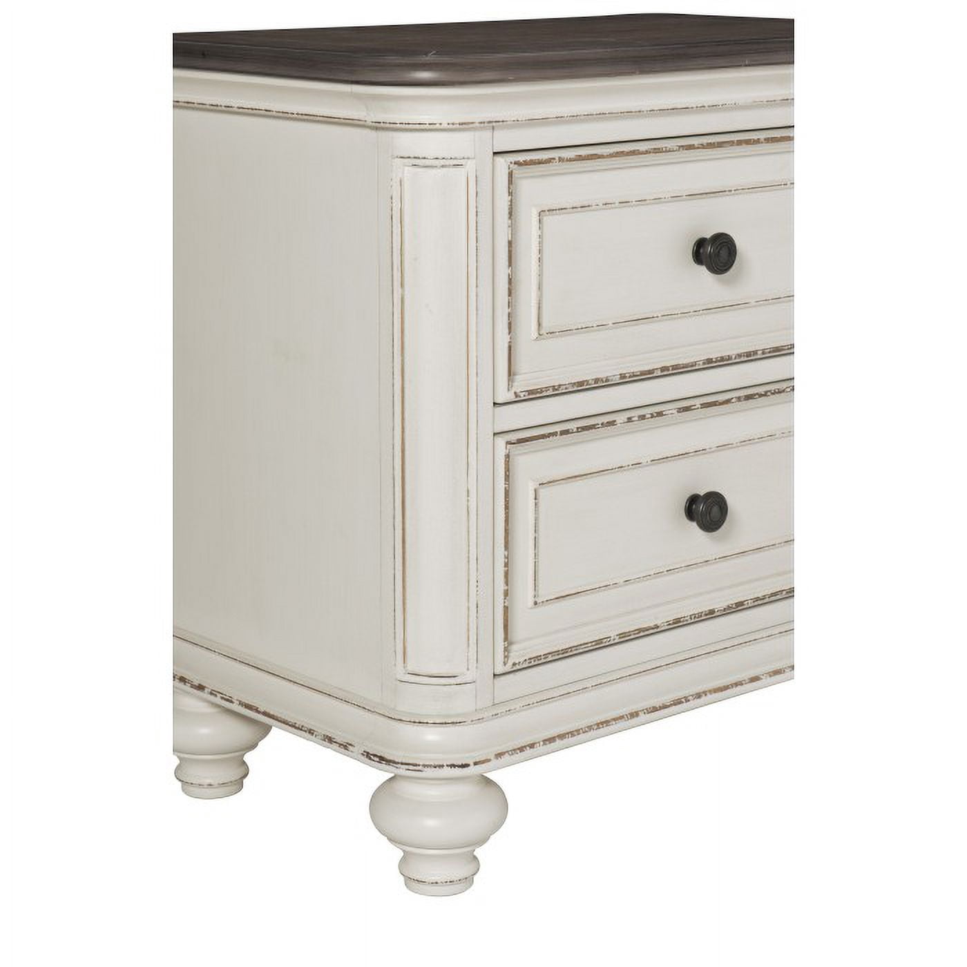 Baylesford Collection Romantic Antique White Nightstand with Dark Metal Hardware
