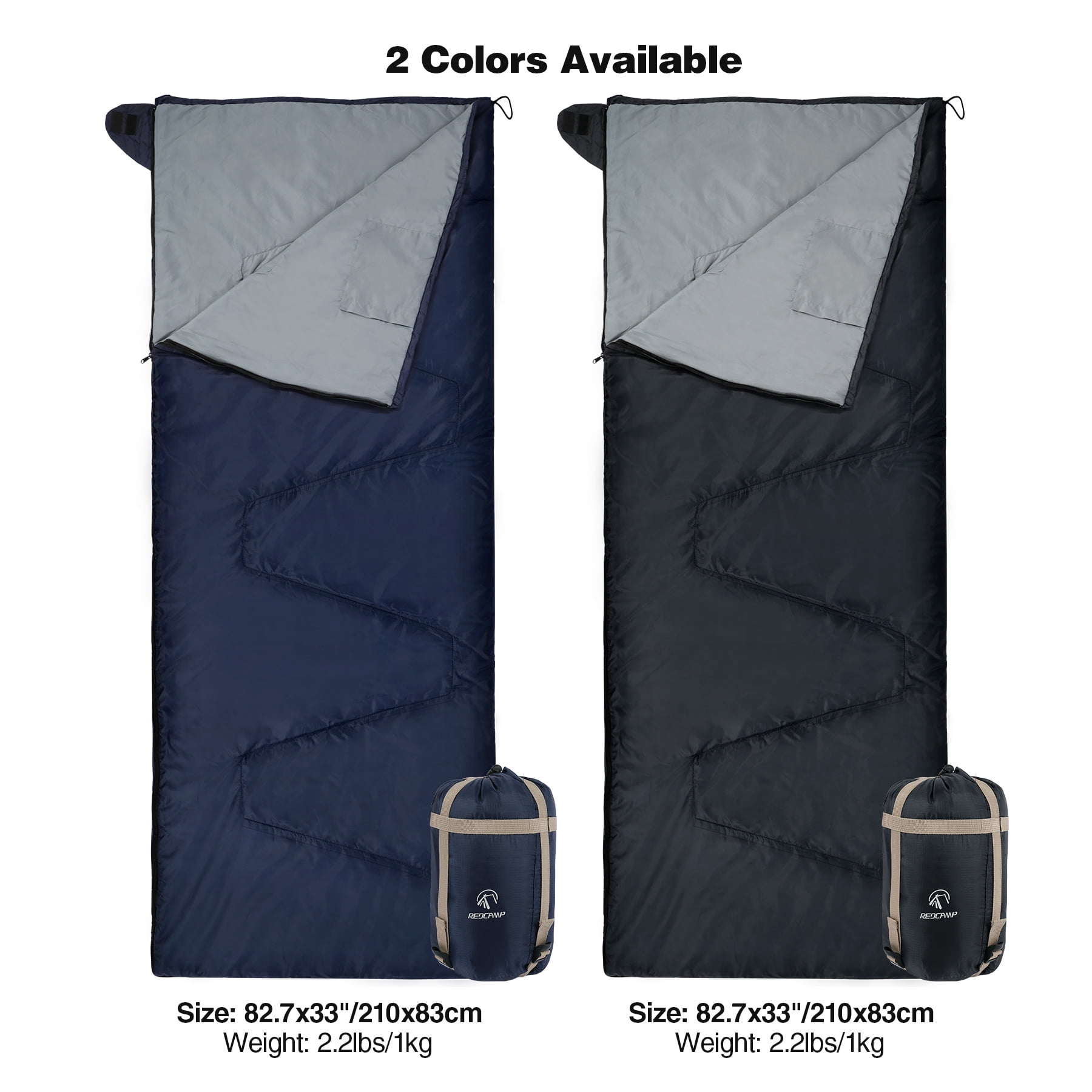 REDCAMP Ultra Light Weight Sleeping Bags for Adults, Zippered Compact Summer Sleeping Bags with Compression Sack for Backpacking Camping Hiking Travel, Black