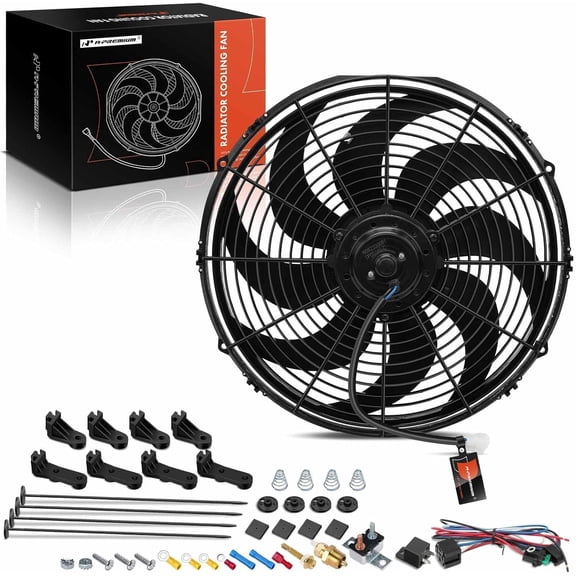 A-Premium 16'' 16 inch Electric Radiator Fan 2300 mÂ³/h, 12V 120W with Thermostat Wiring Switch Relay Kit