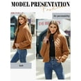 thumbnail image 5 of Xuanfei Women Fleece Plaid Spliced Stand Collar Long Sleeve Zip Up Jacket Coat, 5 of 7
