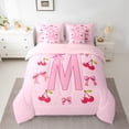 thumbnail image 3 of Homewish Bow Bowknot Ribbon 7-Piece Twin Bedding Sets,Red Sweet Cherry Bedding Comforter Set,Pink First Letter M Sheet Sets For Girls,Super Cozy Room Decor Reversible, 3 of 9
