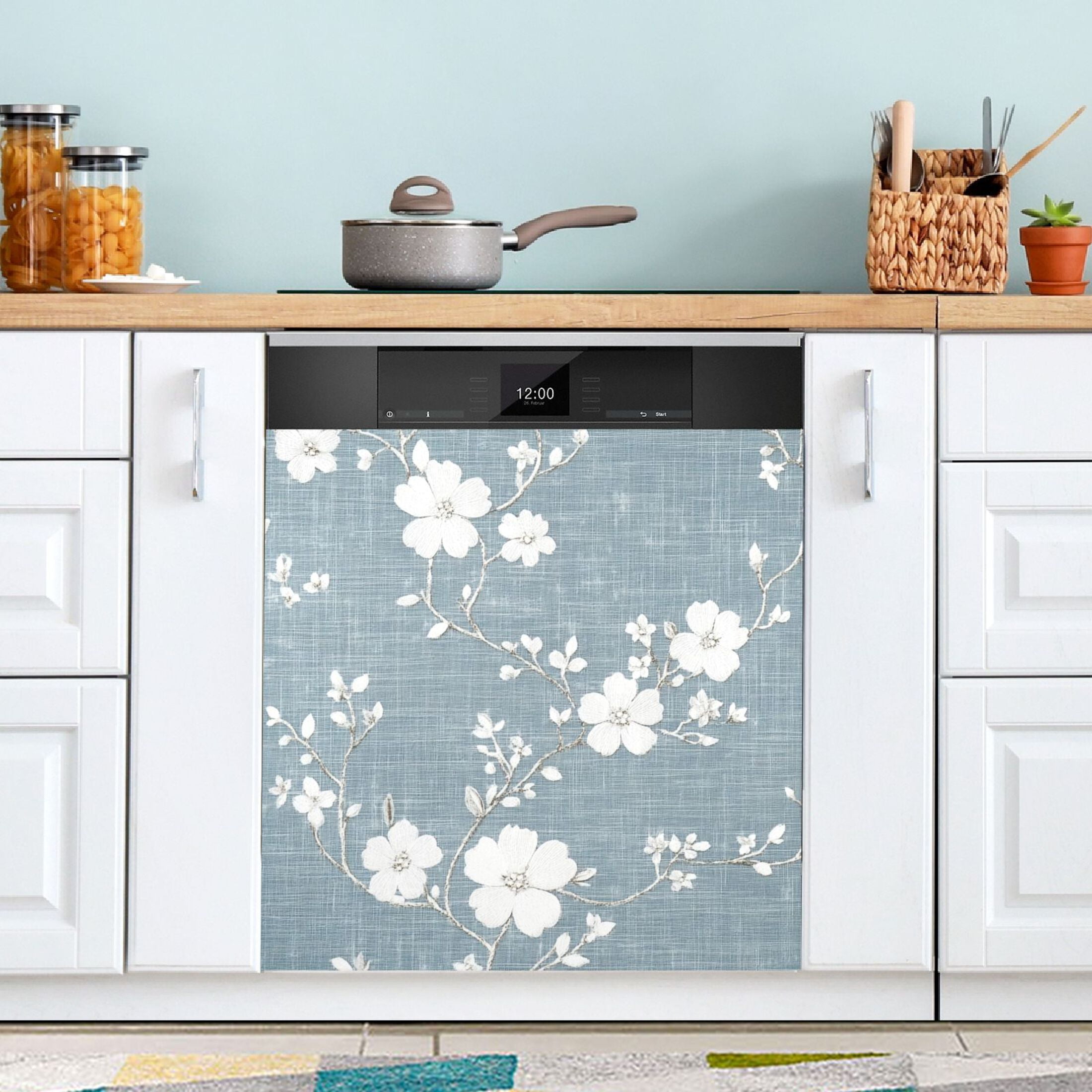 Dishwasher Magnetic Sticker 23x26 Inch Refrigerator Magnetic Sticker Washing Machine Magnetic Sticker Kitchen Panel Magnetic Sticker Home Decor Cloth White Flowers