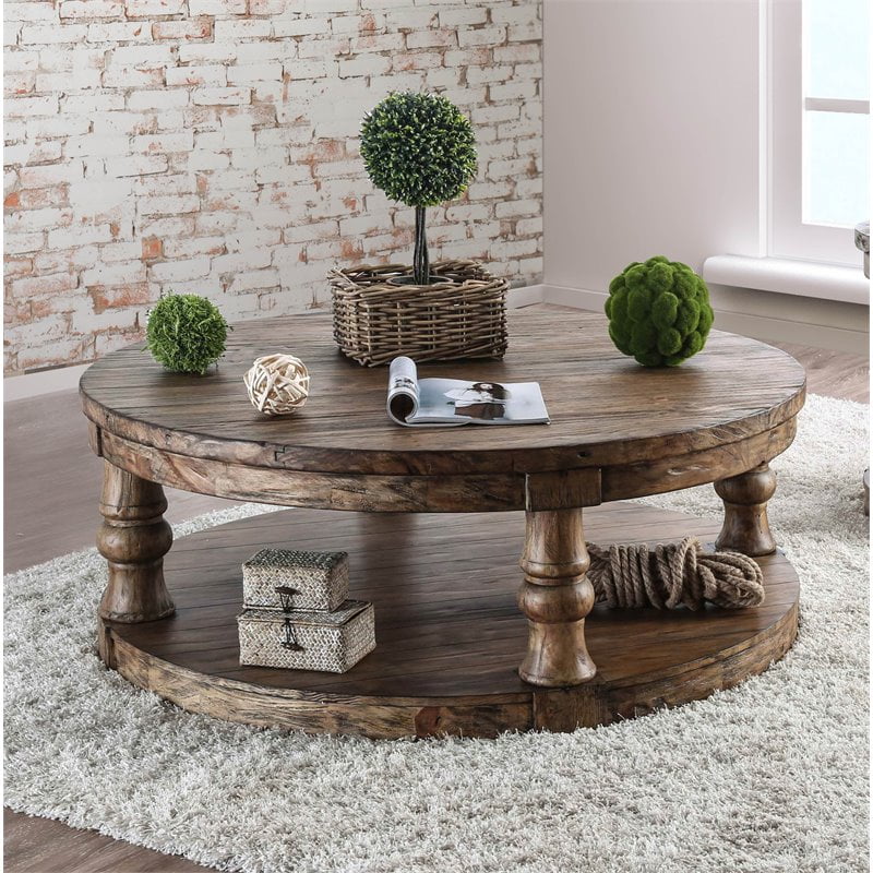 Furniture Of America Joss Rustic Round, Large Wood Coffee Table Round