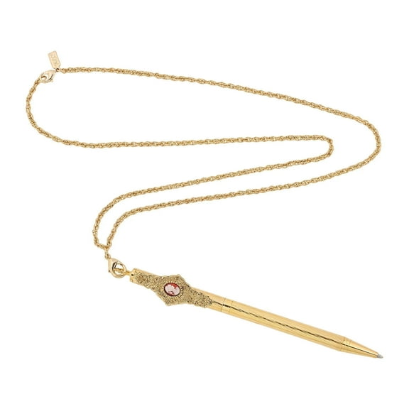 1928 Jewelry Oval Carnelian Red Cameo Ball Point Pen Pendant Necklace For Women 28 Inch