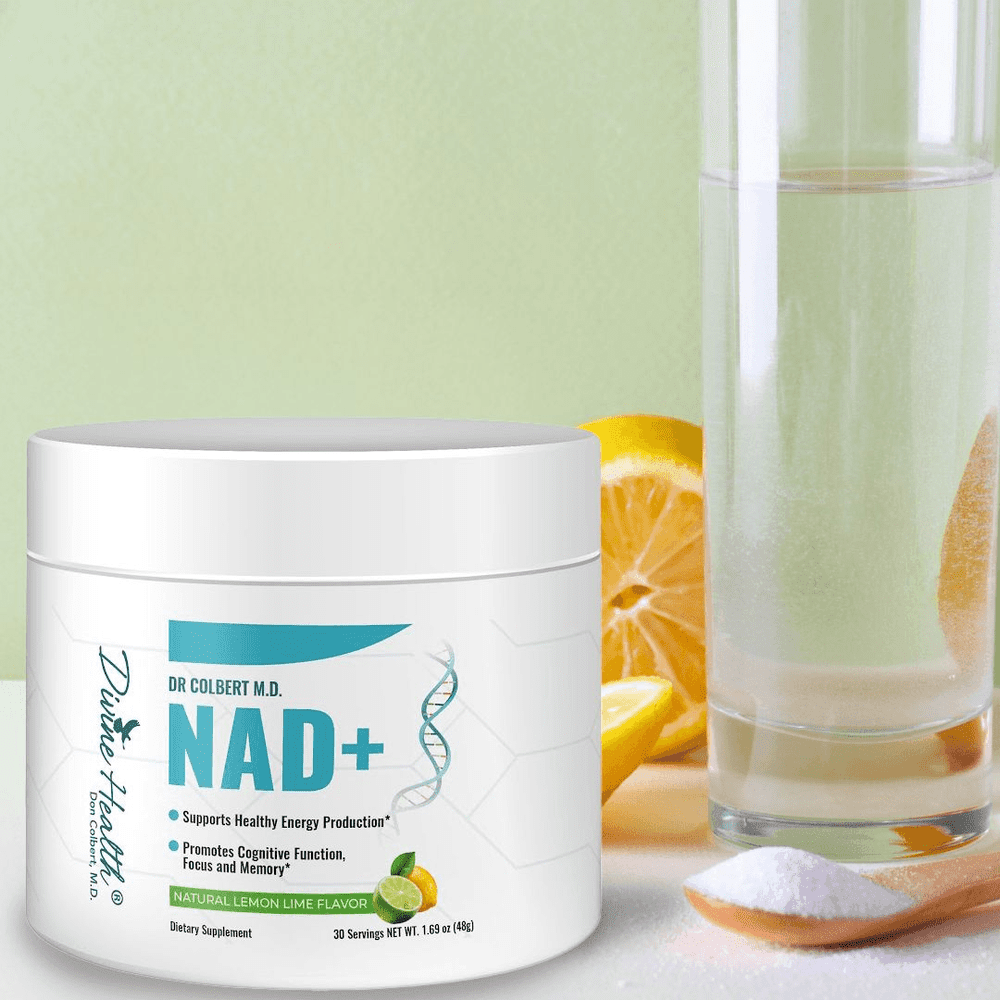 Dr. Colbert, MD NAD+ Powder | Lemon-Lime Flavor | by Divine Health | Energy Boost Formula | Nicotinamide Riboside Chloride | 30 Servings | 48g
