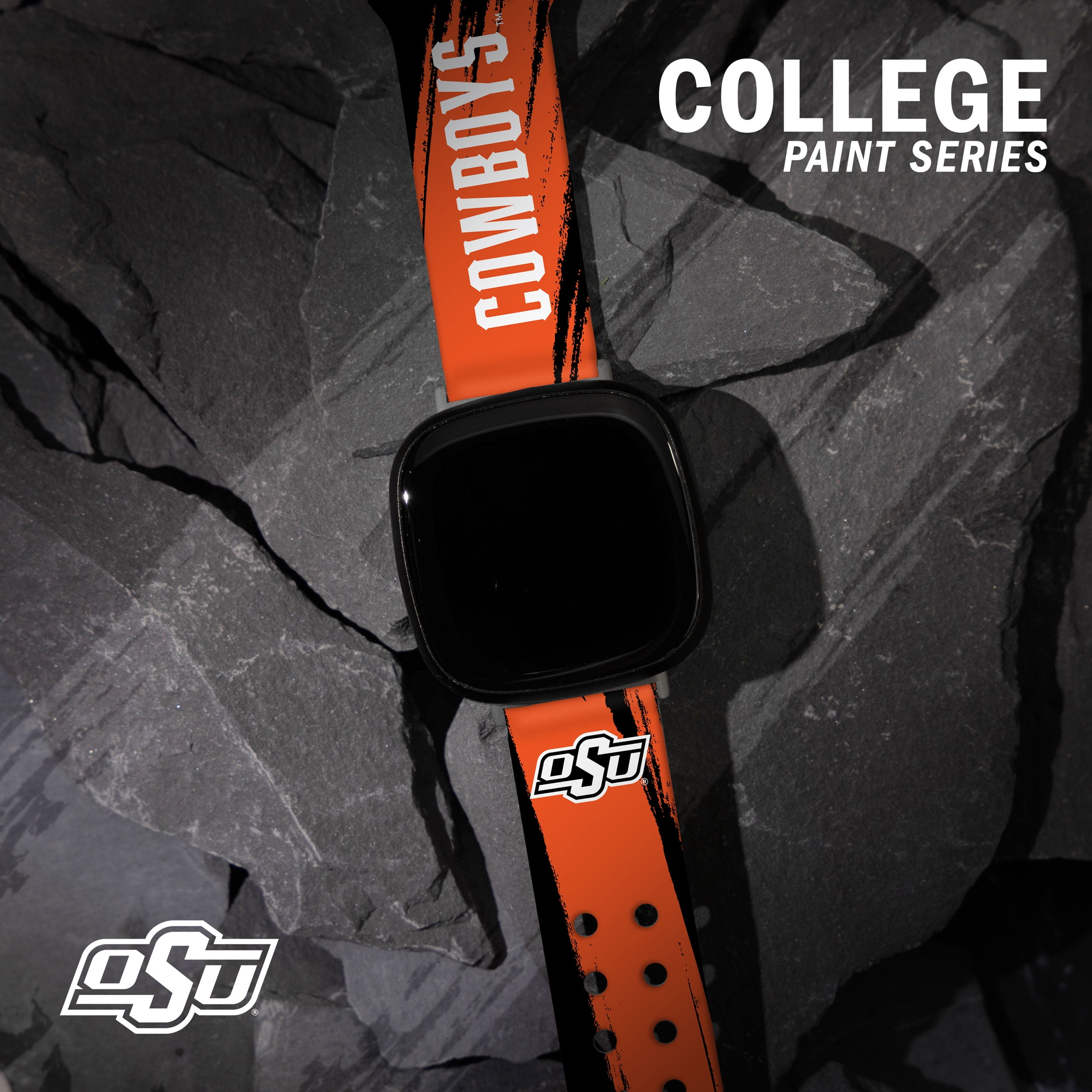 Oklahoma State HD Paint Stripe Unisex Watch Band for FitBit Versa 3 & Sense (Short)