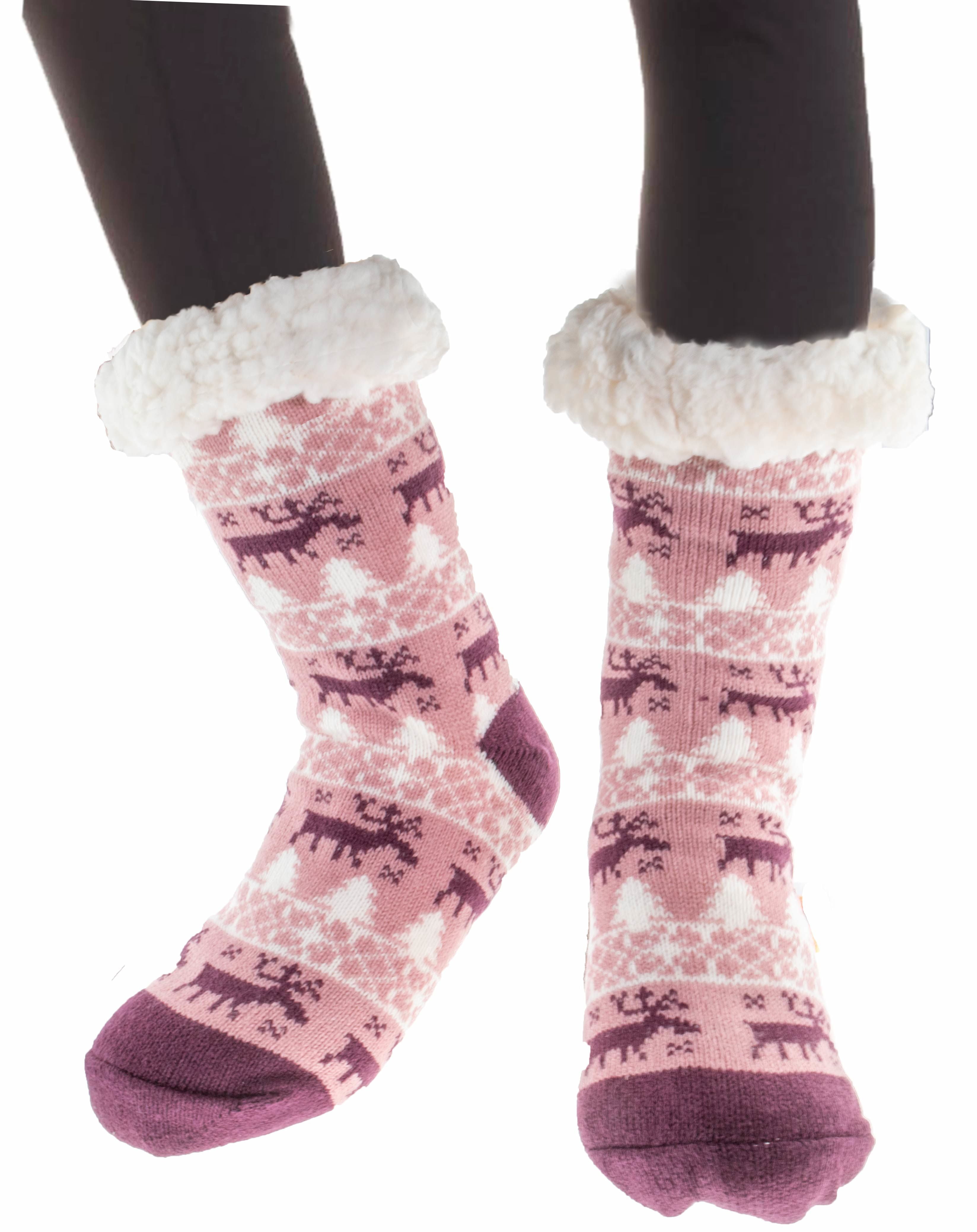 Women Winter Warm Fluffy Plush Animal Fur Fleece Lined gripper Bed Slipper Socks 