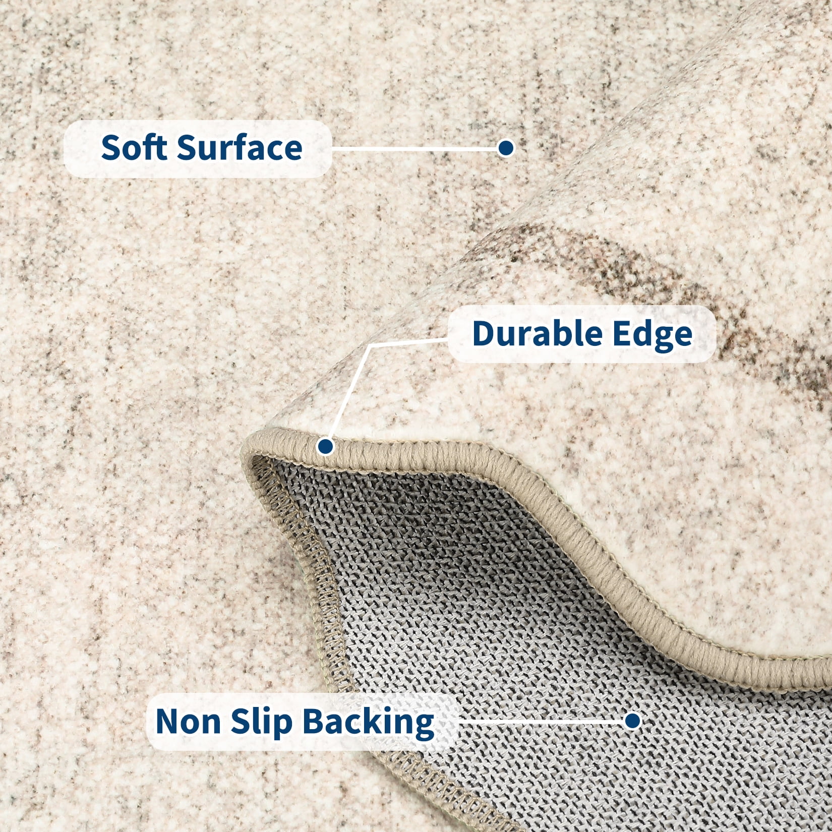COZONY 10'x13' Extra Large Washable Scalloped Rug, Non-Slip Low Pile Area Carpet, Stain-Resistant Geometric Floor Mat for Living Room, Beige