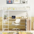 thumbnail image 2 of Tcbosik Full Size Loft Bed Metal Bedframe with L-Shaped Desk, 3-Tier Bookcase, Heavy Duty High Loftbed with Shelves and Ladder, for Kids Teens Adults, White, 2 of 9