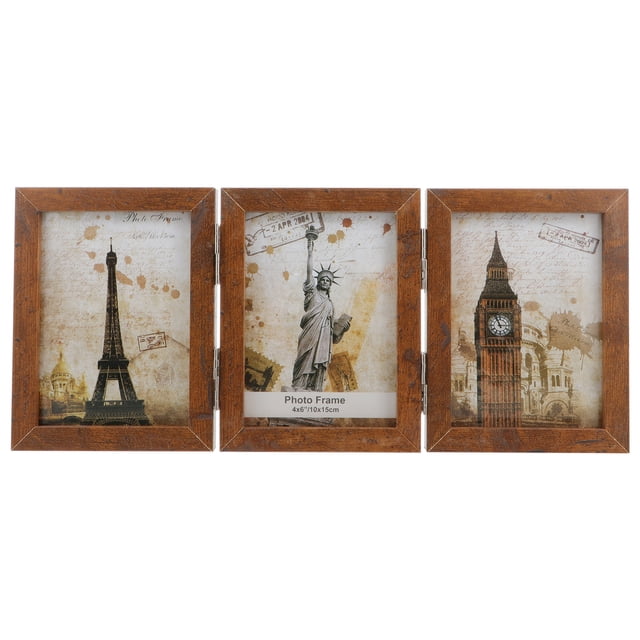 1Pc Tri-fold Photo Frame Wooden Picture Frame Desktop Decor for Home Office