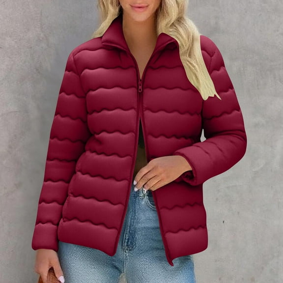 Miluxas Womens Lightweight Quilted Jacket Fall Zipper Puffer Jackets Loose Fit Stand Collar Warm Coats Outerwear Red XL(XL)