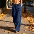 thumbnail image 5 of Linen Cotton Casual Pants For Women Chic Minimal Summer Drawstring Waist Elastic Waist With Pockets Solid All Day Ease Straight Leg Travel Outfit Navy XL, 5 of 6