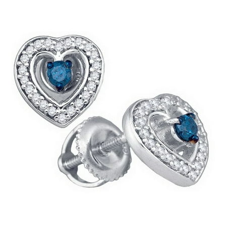 10k White Gold Round Brilliant Cut Blue Diamond Heart Earrings 0 33 10k White Gold Round Brilliant Cut Blue Diamond Heart Earrings 0 33ct