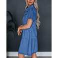 thumbnail image 3 of Women's Button Down Denim Babydoll Dress Lapel Collar Short Sleeve Flowy Tiered Ruffle Jeans Midi Dress, 3 of 6