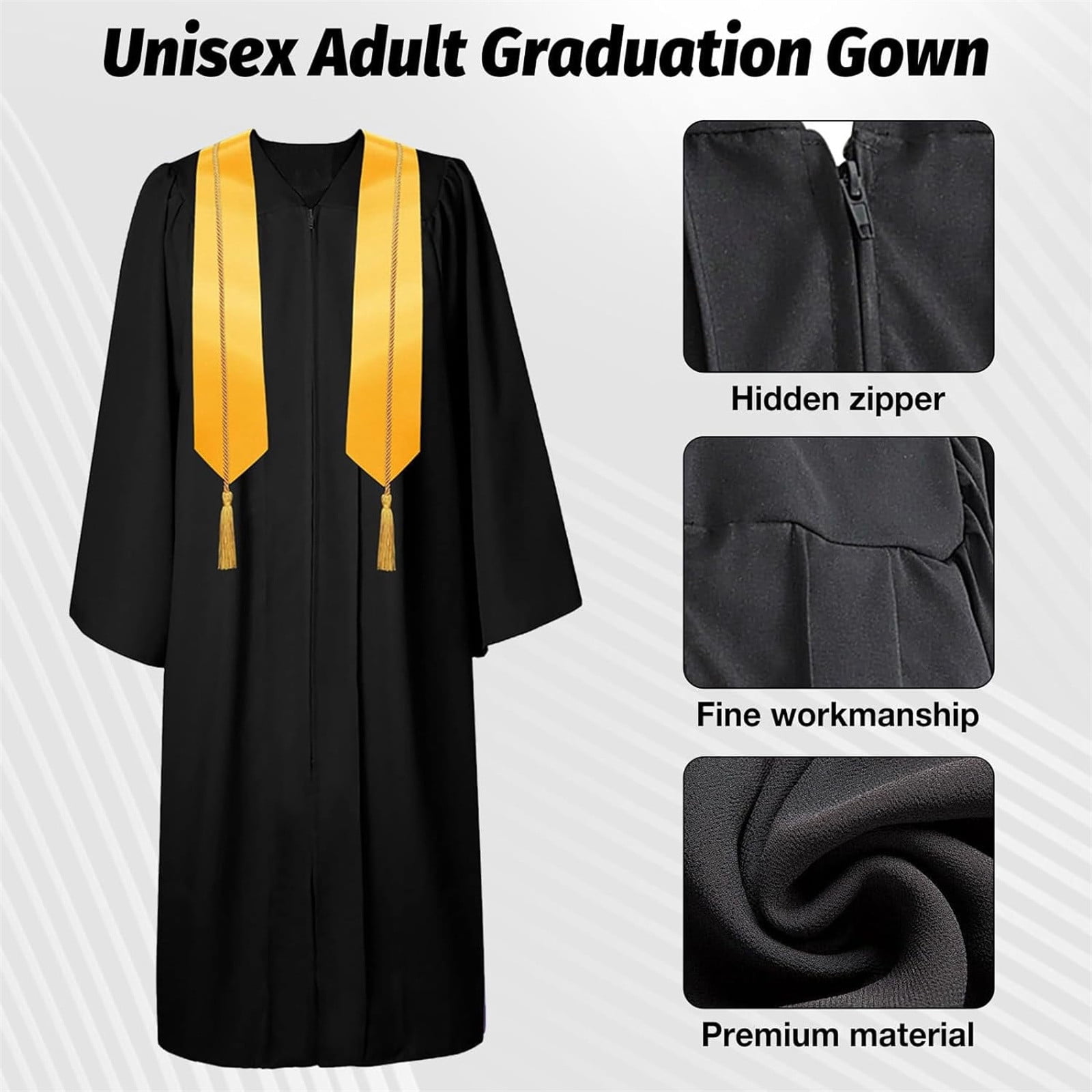 2025 Graduation Cap And Gown Set With Tassel, Pendant, Honor Cord, Graduation Stole - Black American Woven Bachelor Graduation Robe 5-Piece Kit - For High School College Bachelor