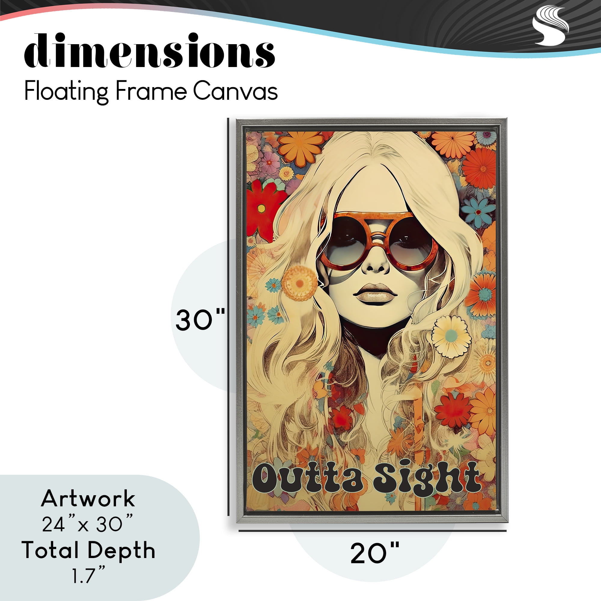 Outta Sight Hippie Girl Gray Framed Floater Canvas Wall Art, design by Sasha