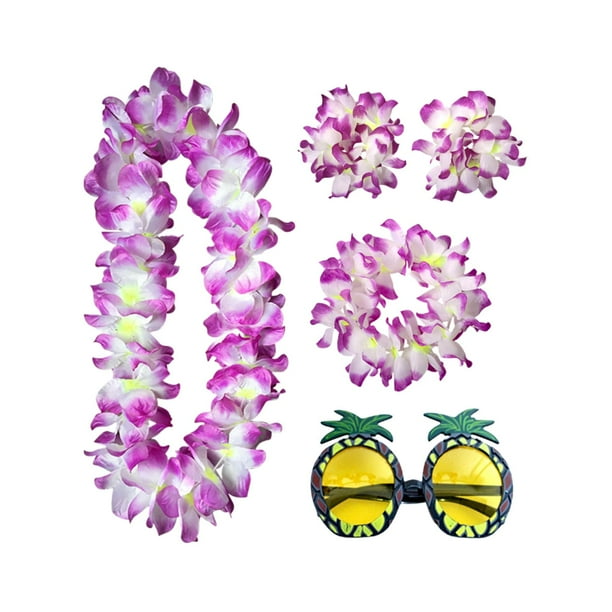 Conjunto de disfraz de collar hawaiano tropical, diadema de playa, conjunto de gafas, accesorio para Violeta