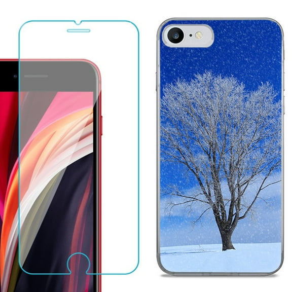 Slim-Fit Fashion Gel Phone Case for iPhone SE 2022, with Tempered Glass Screen Protector, by OneToughShield ® - Snowing Tree