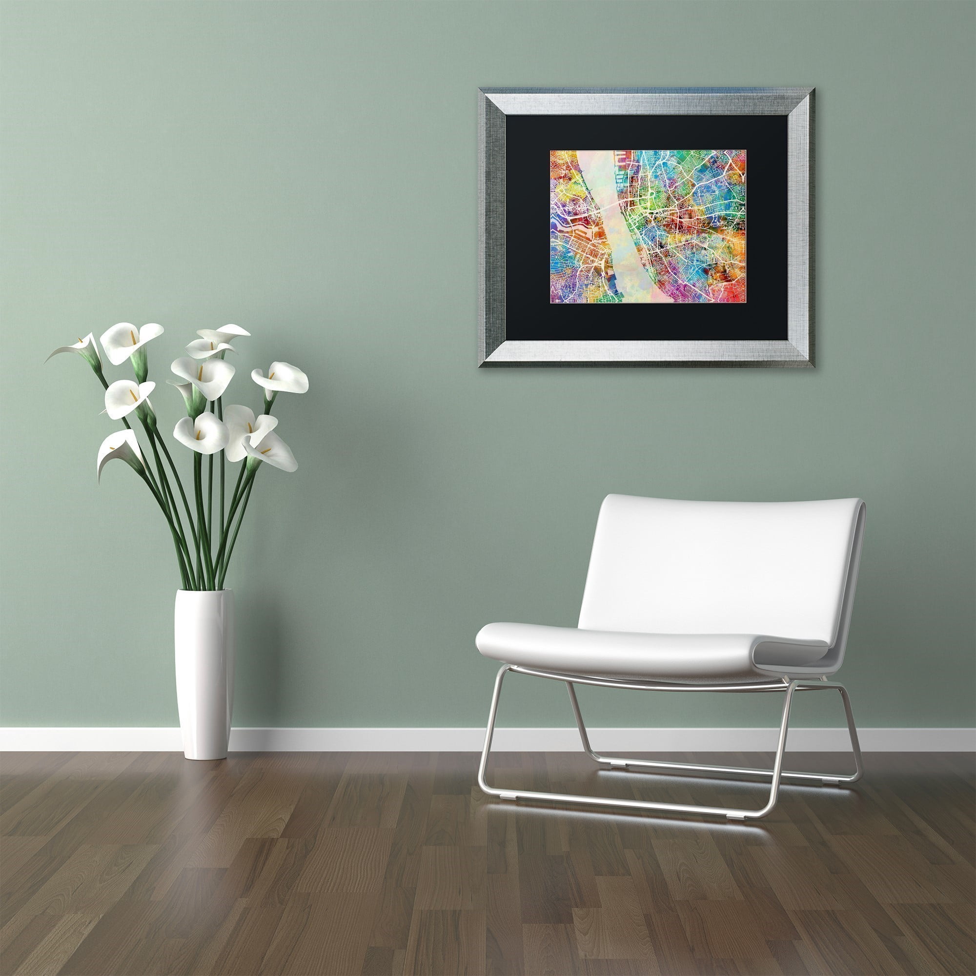 Trademark Fine Art "Liverpool England Street Map" Canvas Art by Michael Tompsett, Black Matte, Silver Frame