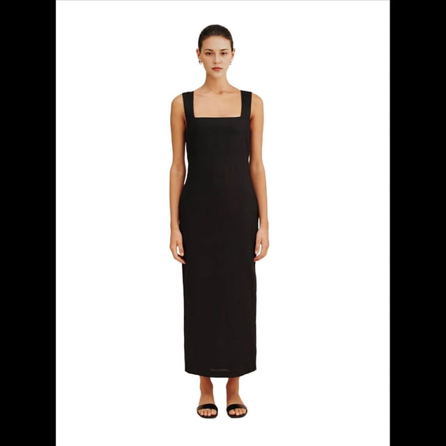 Vestido Informal Liso Sin Mangas con Tirantes Finos para Mujer Negro S
