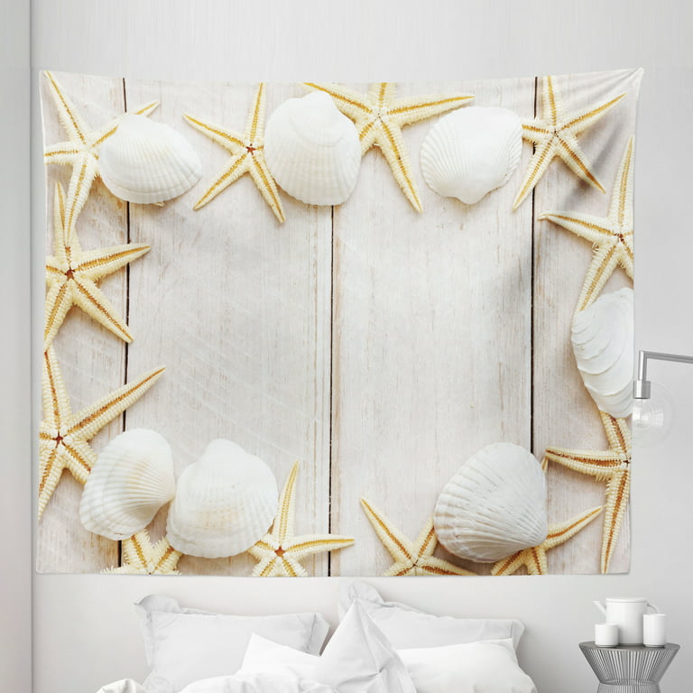 Seashell Tapestry, Nautical Themed Seashells and Starfish Frames on Pure  Wooden Planks Backdrop, Fabric Wall Hanging Decor for Bedroom Living Room  Dorm, 5 Sizes, Cream and Beige, by Ambesonne 
