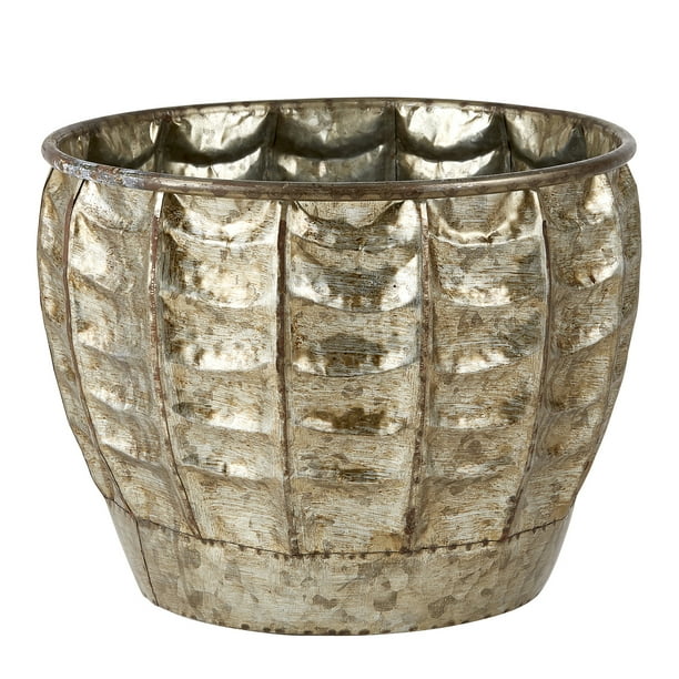 12" Rustic Gold Unique Round Metal Large Planter