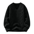 thumbnail image 2 of FRSASU Mens V Neck Pullover Chunky Sweaters Ribbed Knitted Cable Oversized Pullovers Tops Black, 2 of 6