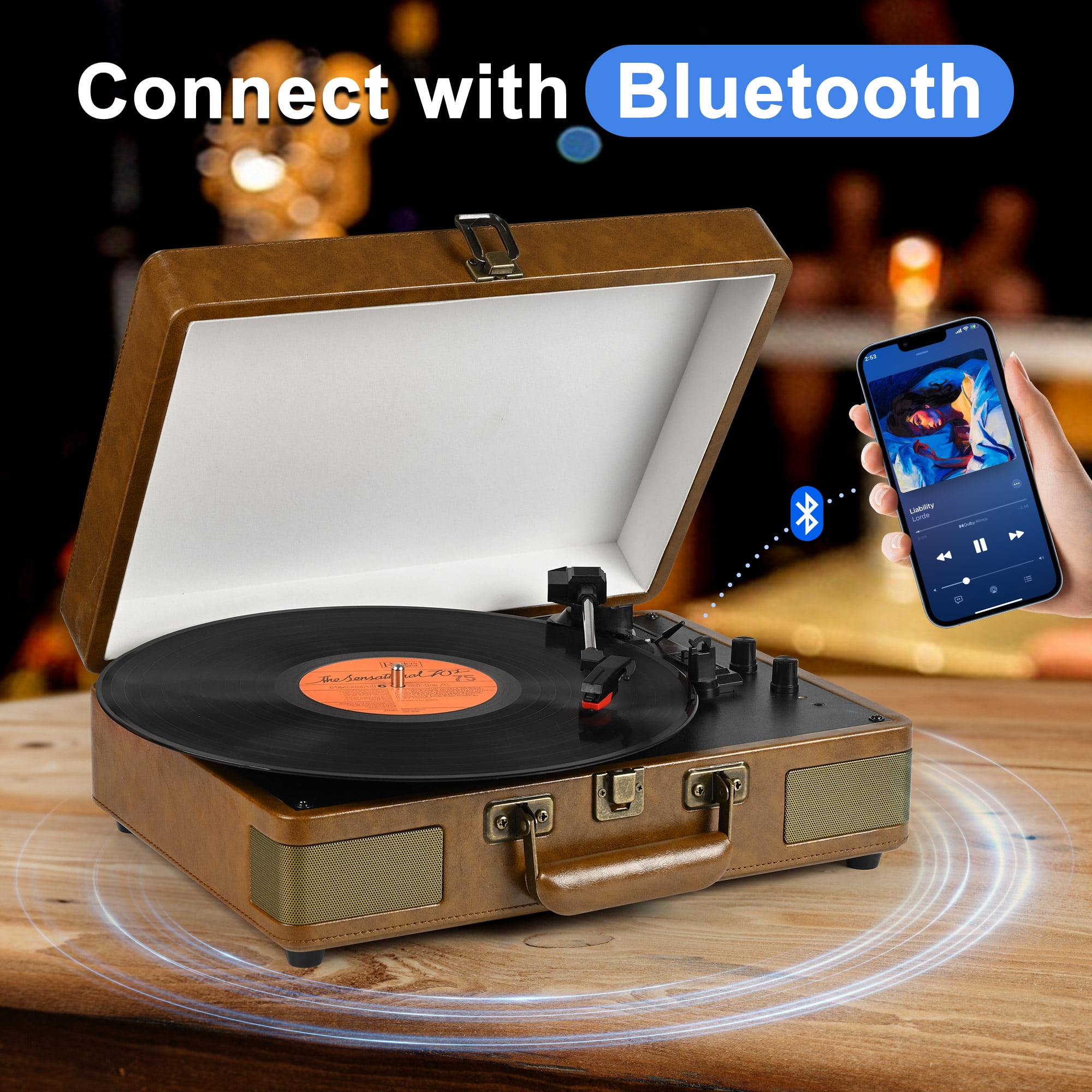 Vintage 3-Speed Bluetooth Portable Suitcase Record shops Player with Built-in Speakers