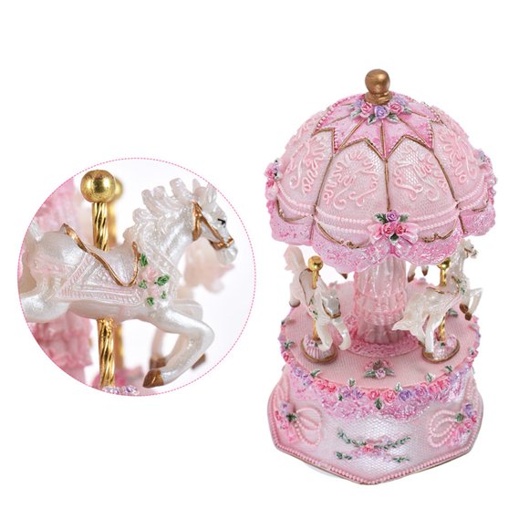 Boîte à Musique Carrousel, Carrousel Rotatif de Luxe à 3 Chevaux, carrousel Musical Rond Joyeux Départ avec LED à Changement de Couleur Coloré pour Décoration Maison Mariage Anniversaire
