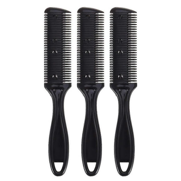 Hair Thinner Comb 3 Pieces Hair Trimmer Comb Razor with Comb Hair Scissors Scissors Double Edge Razor Blades Black