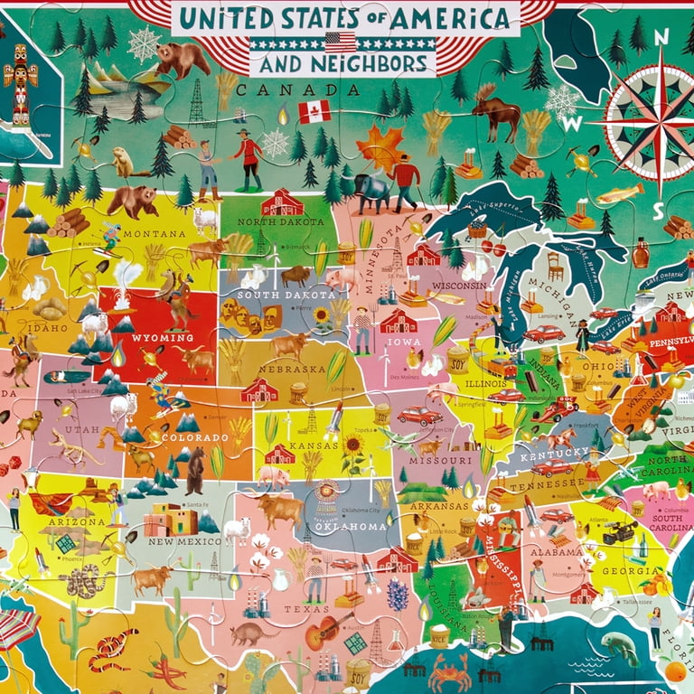 eeBoo: USA Map Giant Puzzle - 48 Piece - 26 x 21.2