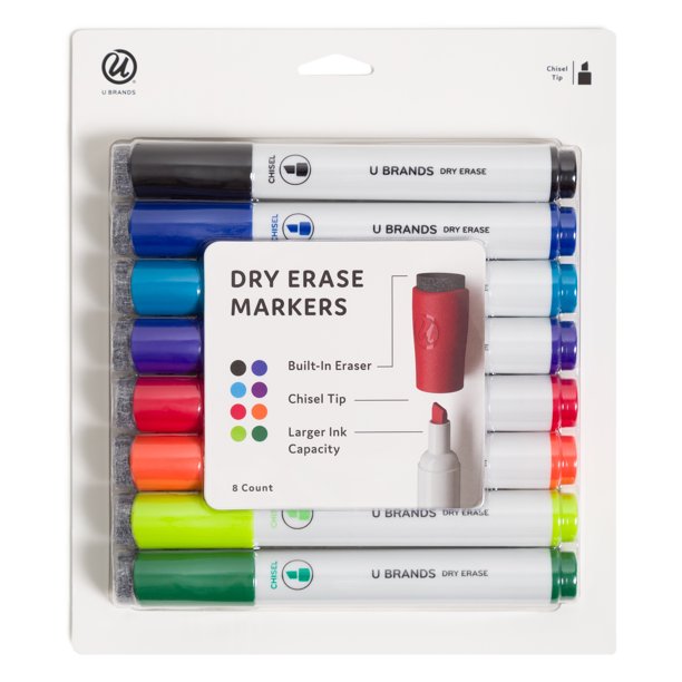 U BRANDS, 8 Count Dry Erase Markers, Medium Point, Assorted Colors
