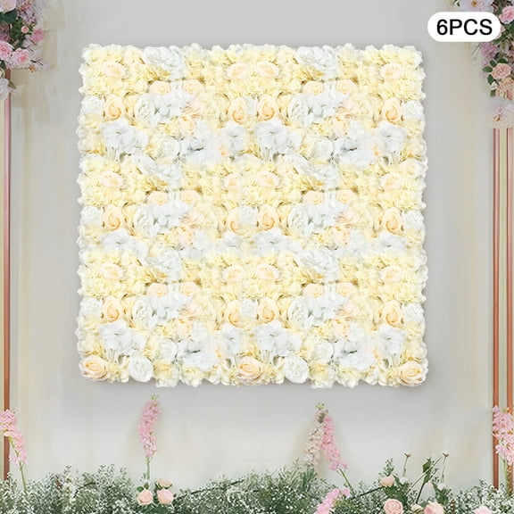 6pcs Artificial Silk Flower Wall Panel Wedding Photography Venue Stage Decor 60 x 40CM, White Yellow