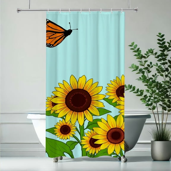 RKSupls Summer Sunflower Shower Curtain, Valentine's Day Waterproof Shower Curtain with Hooks for Home Bathtub Bathroom Decor Washable Fabric Curtains,90x180cm
